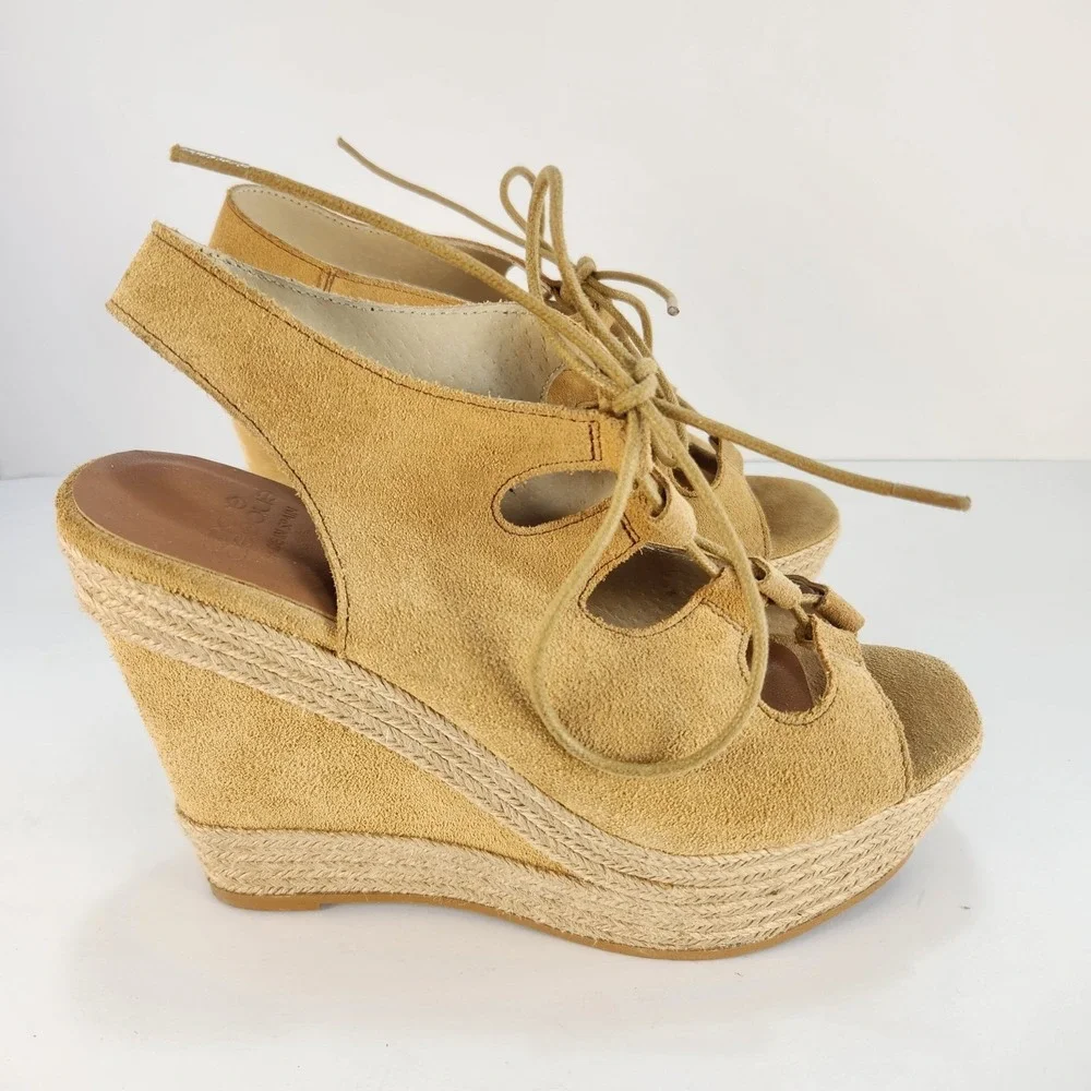 Andre Assous‎ Women's Yellow Lace-up Platform Espadrilles Size 37 (6.5-7)